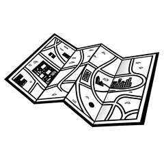 Detailed Vector Map Illustration Black and White Travel Guide