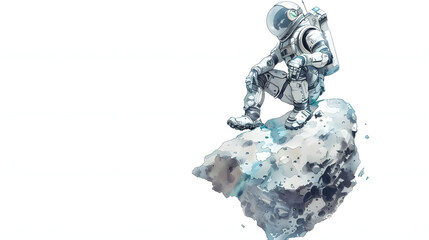 watercolor painting style Asteroid miner operation