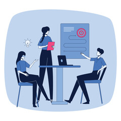Business meeting concept illustration. Colleagues discussing business goals, teamwork
