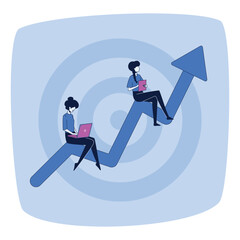 Teamwork illustration concept. Colleagues work together to achieve business goals