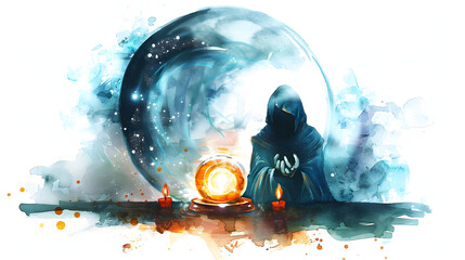 watercolor painting style Crystal ball seer