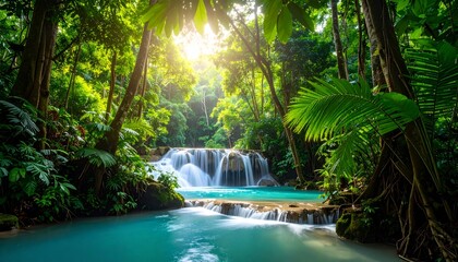 Tropical Waterfall Hidden in Jungle Paradise 