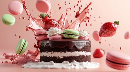 Easter-themed cake. Small Easter eggs on top of the cake. Easter cake decorations. Colorful and Delicious Birthday cake. Beautiful cake. Valentine Day. Happy Birthday. Happy Wedding