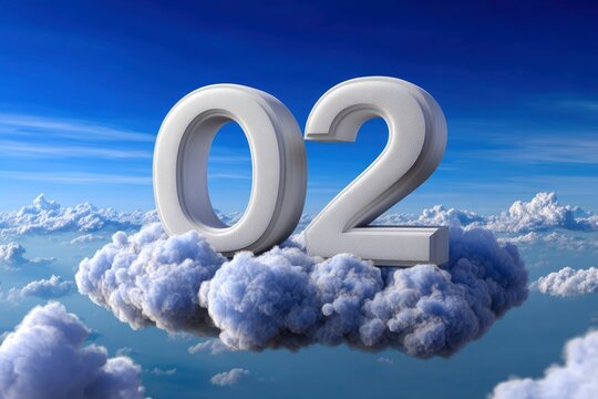 3D O2 in white rests atop a fluffy cloud formation set against a vibrant blue sky with scattered clouds