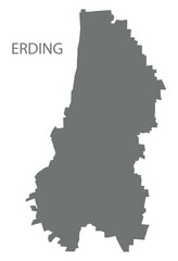Erding city map with boroughs grey illustration silhouette shape