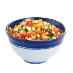 Fresh vegetable salad in blue bowl isolated on transparent background