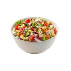 Fresh vegetable and feta cheese salad in a bowl isolated on transparent background