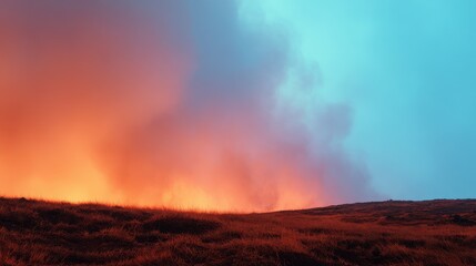 Vibrant sunset over rolling hills with colorful clouds creating a dramatic landscape scene