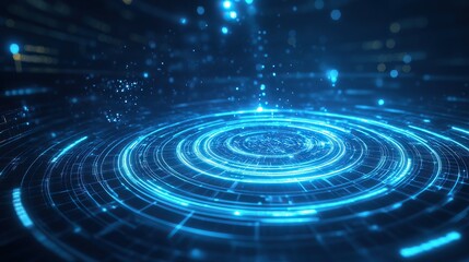 High-tech HUD featuring flowing dynamic energy waves forming concentric glowing loops