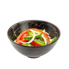 Fresh vegetable salad in a dark bowl isolated on transparent background