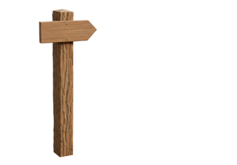 Rustic wooden signpost points to the right, set against a transparent backdrop, perfect for direction and wayfinding.