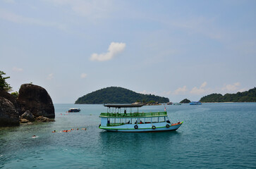 Ship cruise or boat tour stop for send receive thai people and foreign travelers travel visit rest...