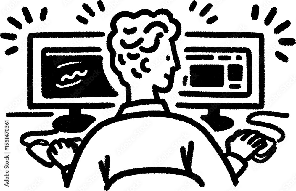 Fototapete Motion designer editing on dual monitors - creative workflow concept