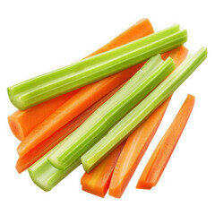 Fresh celery and carrot sticks isolated on transparent background