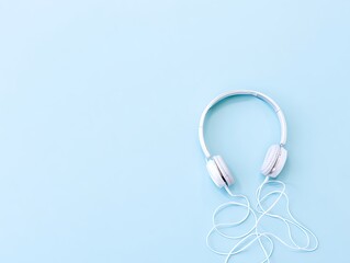White headphones on light blue background