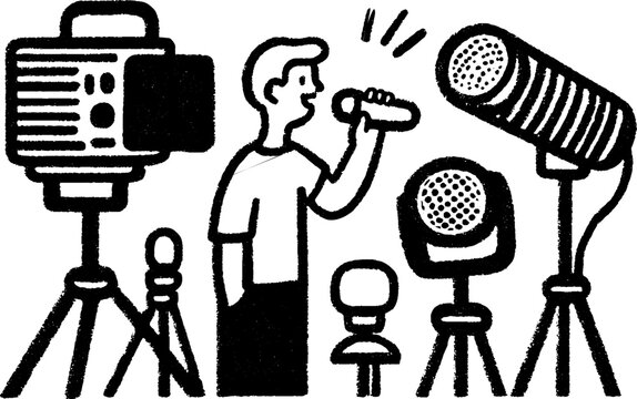 Preparing livestream setup with equipment - sketch concept for content creators