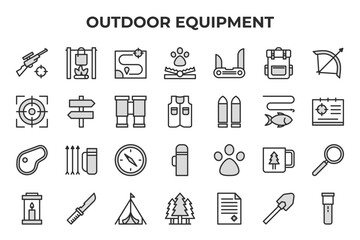 Outdoor Equipment Icon Set Camping Hiking Adventure Hunting Survival Gear
