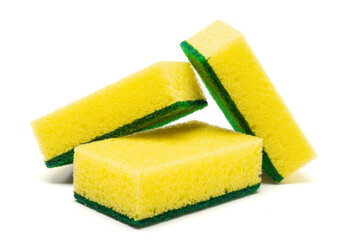 Dish washing sponge or kitchen sponge isolated in white background.