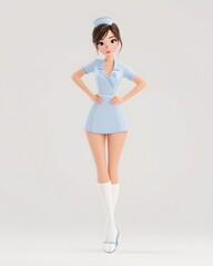 Fototapeta premium 3D Female Nurse in Blue Uniform Full Body PNG on White