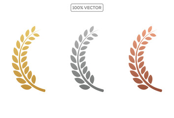 Obraz premium Gold, silver, bronze laurel wreaths. Winner medal award set vector illustration. Victory symbol template 01