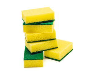 Dish washing sponge or kitchen sponge isolated in white background.