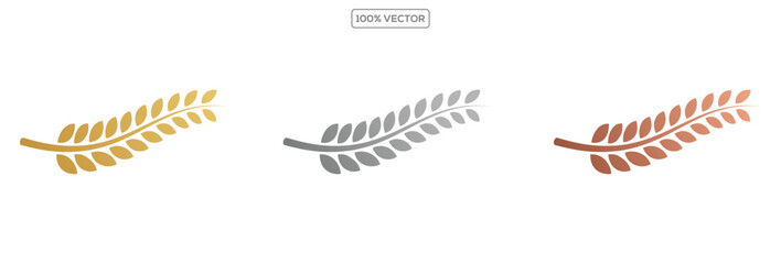 Gold, silver, bronze laurel wreaths. Winner medal award set vector illustration. Victory symbol template 04