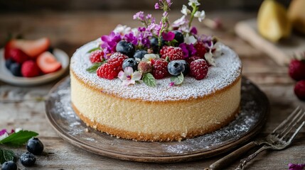 White cake with flowers and berries on top. Birthday cake. Colorful and Delicious Birthday cake. Beautiful cake. Happy Mother's Day. Valentine Day. Happy Birthday. Happy Wedding