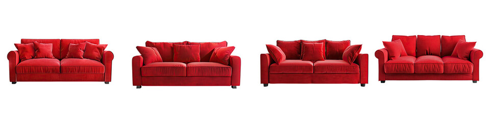 Fototapeta premium Red comfortable sofa on transparent background, ai technology isolated modern red couch. isolated on transparent background png
