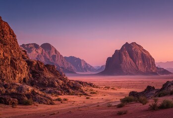Fototapeta premium Breathtaking view of the Wadi Rum desert in Jordan, captured with a wide-angle lens and high-resolution photography. This professional-quality stock photo features stunning color grading, resulting 