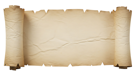 An antique parchment scroll with a textured surface offers a vintage design element, ideal for backgrounds and creative layouts.