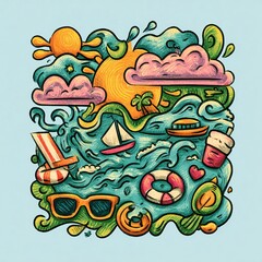 vacation summer icon doodle illustration. High quality