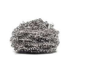 Coarse stainless steel wool isolated on white background.