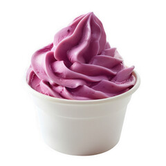 Delicious purple frozen yogurt in a white cup isolated on transparent background