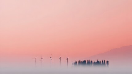 Fototapeta premium Wind Turbines Generating Clean Energy at Sunrise for Sustainability