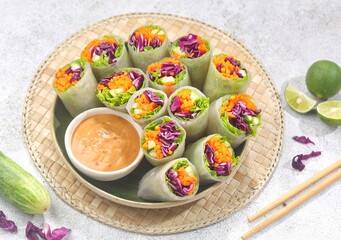 Vietnam Spring Roll. Vietnamese spring rolls, summer spring rolls, or salad spring rolls, a traditional dish in Vietnamese cuisine consisting of pork, shrimp, vegetables, bún, and other ingredients wr