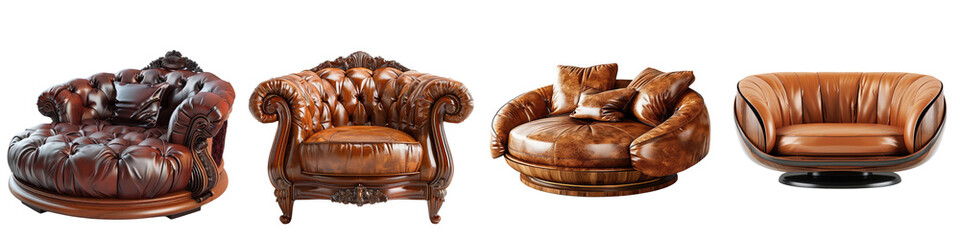 leather armchair, Chesterfield Chair isolated on transparent background png