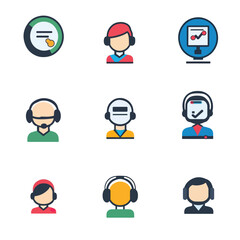Fototapeta premium 2D Flat icon Customer Support & Help Desk Icons isolated in White Background