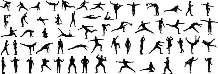 Martial Arts Silhouettes Collection of Diverse Fighting Poses