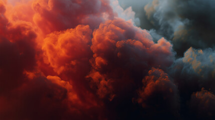 Abstract view of red and gray clouds blending together creating a dramatic atmospheric effect