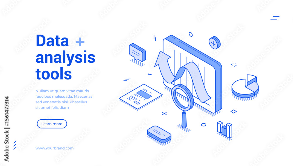Poster data analysis tools statistic planning development outline isometric web banner design template vect