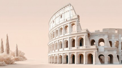 Serene View of Ancient Coliseum in Soft Pastel Tones at Sunset