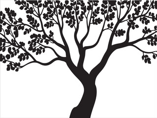 Obraz premium Stylized black silhouette of a tree with many leaves on a white background