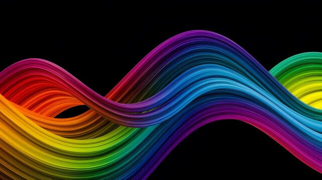 Flowing Rainbow Ribbon: Abstract Colorful Wave on Black Background Video