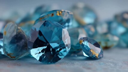 Pile of Blue and Gold Gems with Faceted Surfaces in a Macro Studio Shot - Powered by Adobe