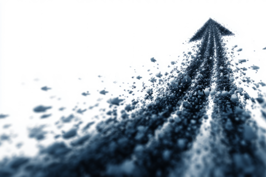 Graph lines bursting from a rising arrow growth emphasis
