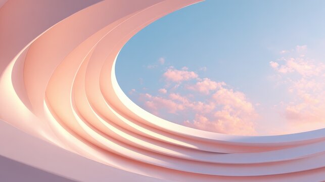 Modern white architectural curved structures with blue sky and pink clouds in the background. - Powered by Adobe