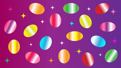 Caramel in an oval shape. Purple background with multicolored caramel gift packaging design