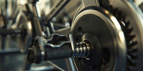 Fototapeta premium A closeup of a bicycle chain and gears shows the mechanical parts in motion