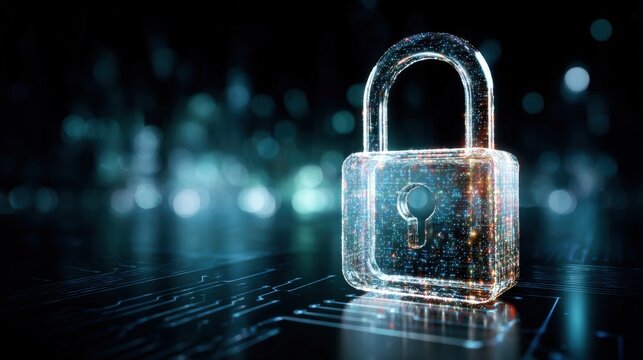 High Tech Transparent Lock Security Device with Digital Circuitry and Lights. - Powered by Adobe