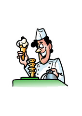 man serving ice cream cones
